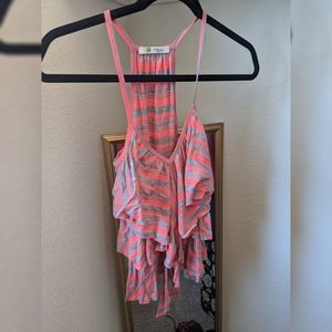 Pink and grey striped tank top